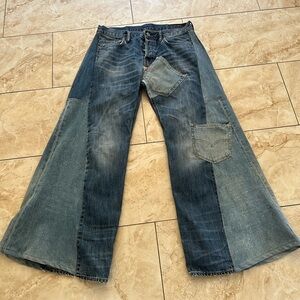 AllSaints Patchwork Blue Flared Jeans